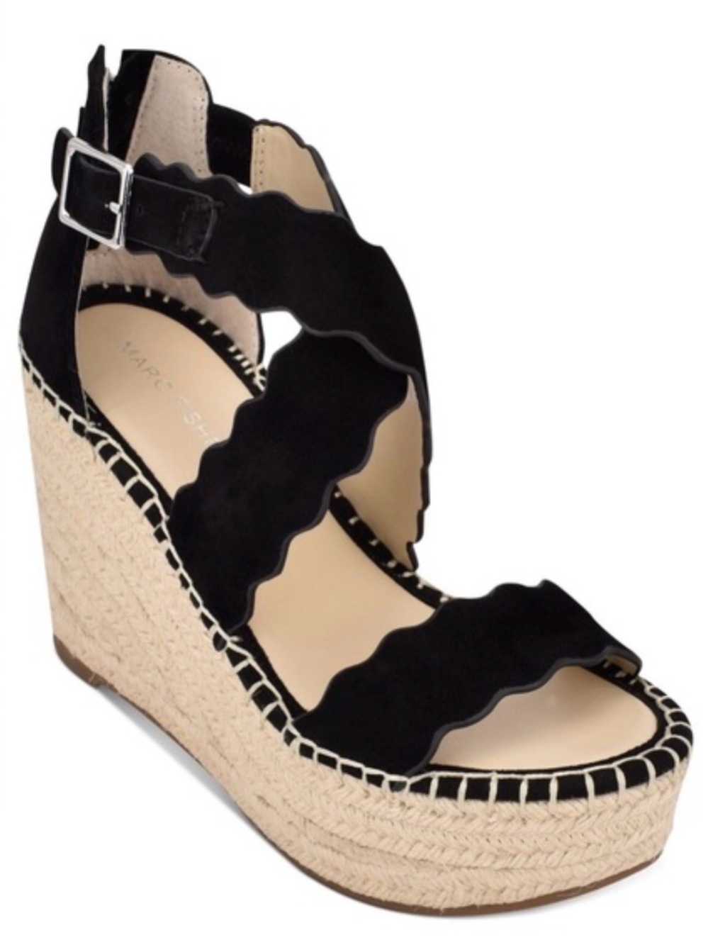 Marc Fisher Calita  Suede
Scalloped Platform Wedge Espadrille Sandals Size 8.5